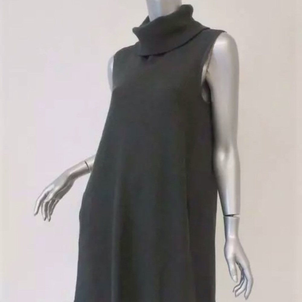 James Perse Fall Turtleneck Sleeveless Dress in Olive Green - Picture 5 of 10